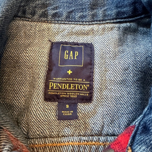 Gap x Pendleton Denim Trucker Jacket Plaid Wool Yoke S Blue Colab Western Spring - Picture 4 of 7